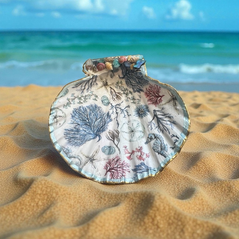 Seashell Dish/Table Decor with Ocean Print